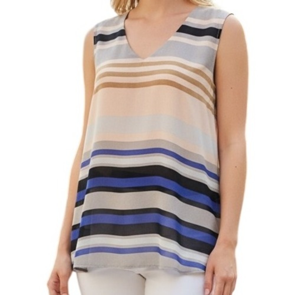CABI Multicolor Underline Horizon Stripe  Sleeveless V-Neck Top‎  EUC M